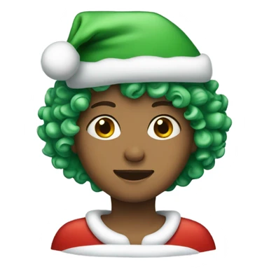 Person short curly green hair in a Santa hat  sticker