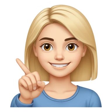 Cara sonriendo de forma coqueta con el dedo indice de una mani señalando hacia la sonrisa sticker