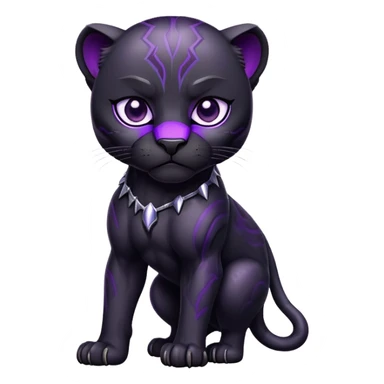 sleek black panther with bright purple eyes, sad face sticker