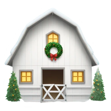 Snowy white barn with Christmas wreath sticker