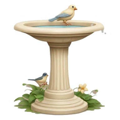 Vintage beige bird bath with a small bird in courtyard  sticker