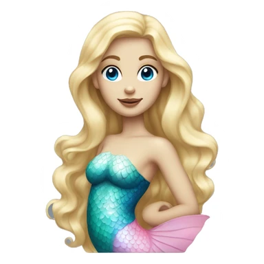 Beautiful, blonde haired, blue eyed, white, mermaid with pink tail sticker