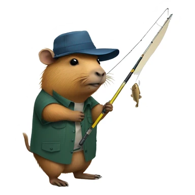 capybara with fishing rod tattoo and a collared shirt sticker