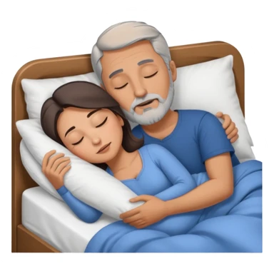 Man with grey hair and beard,beautiful brunette woman sleeping in bed together in the spooning position  sticker