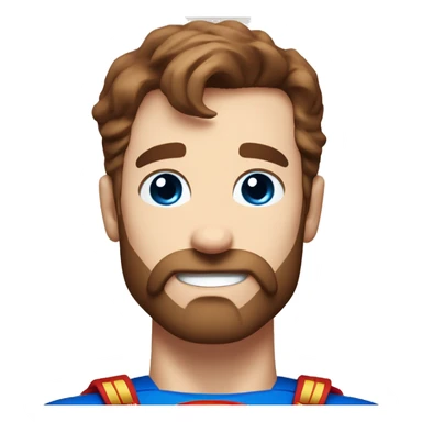 White superman, redish hair, blue eyes, redish brownish facial hair, very handsome, scruffy beard, flying, with a blue goat sticker