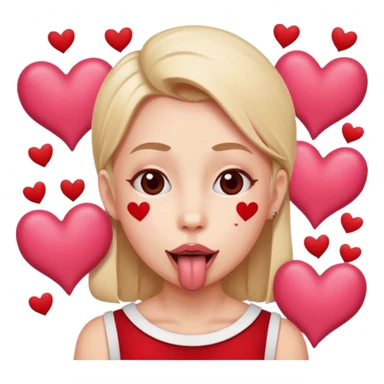 A cross eyed person with their tongue out far with Valentine’s Day decor/hearts around sticker