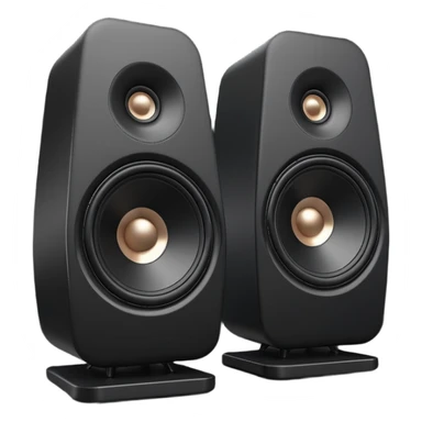 pair of big speakers emoji, deep matte black metal body, circular speaker cones with subtle depth, smooth rounded edges, minimalistic futuristic 3D style, luxury aesthetic sticker