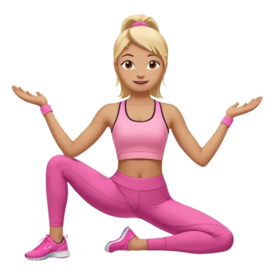 Mujer color de piel moreno claro con cabello rubio, usando un top rosa deportivo y leggins deportivo rosa en una pose de yoga, viendo hacia enfrente con ojos negros y sonriendo sin mostrar los dientes sticker