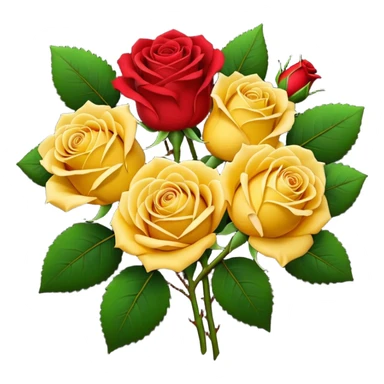 Yellow rose and red rose bouquet with black paper sticker