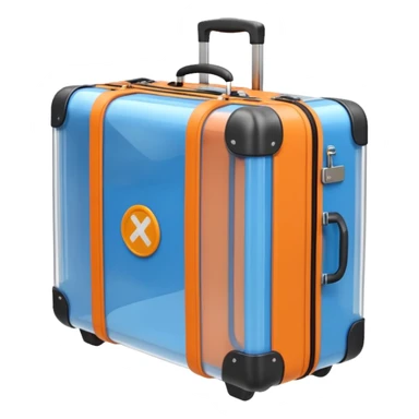 3D render of Suitcase Scan, X-Ray imaging aesthetic, translucent materials showing internal structure, orange and blue airport security style scan of a bag, medical scan style, emoji style, isolated on white background --v 6.0. sticker