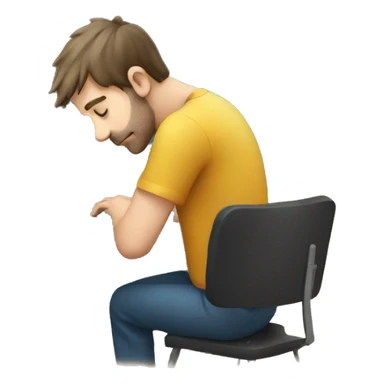 depressed man editing on a laptop sticker