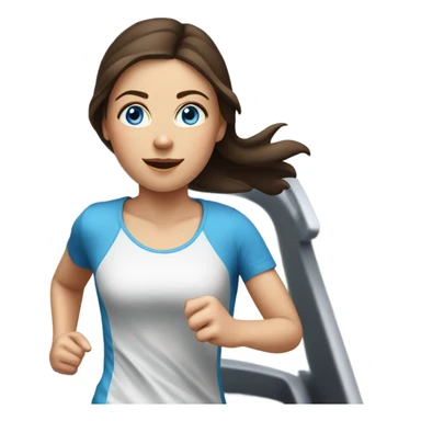 Realistic brunette girl with bright blue eyes running on treadmill  sticker