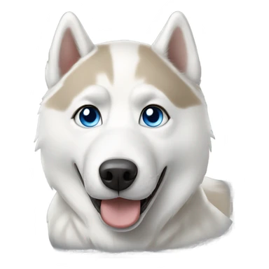 All white husky with blue eyes and a light brown nose sticker