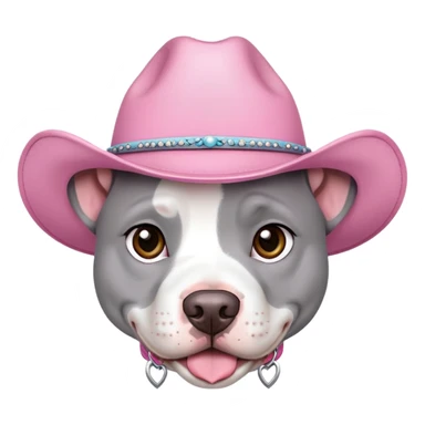 Gray and white pitbull with pink cow girl hat  sticker