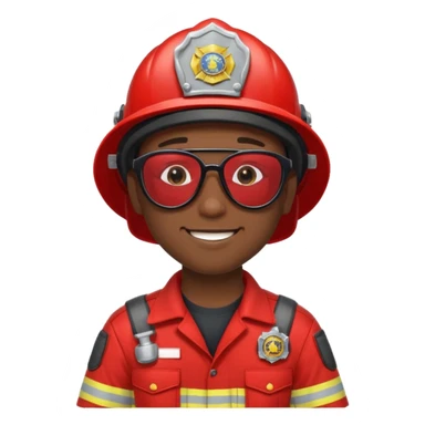 Young, male, dark skin, wearing sunglasses, firefighter uniform, happy sticker