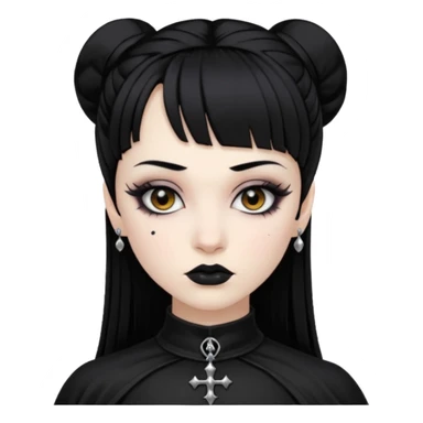 Faça uma moça de cabelo preto e micro franja pálida e com maquiagem gótica pesada olhos castanhos escuro  sticker