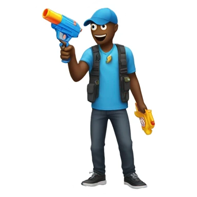 Default emoji pointing a water gun at him self sticker