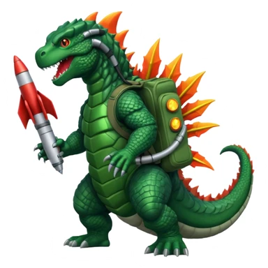 Godzilla flying with a rocket pack sticker