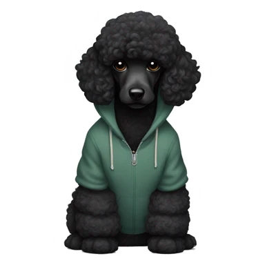 Black poodle wearing a hoodie sticker