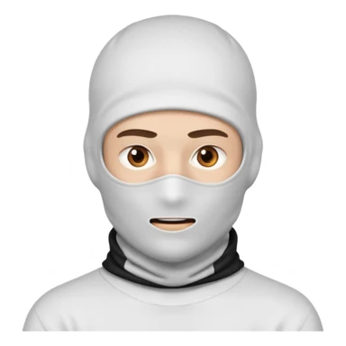 head of a white guy with brown eyes wearing a white balaclava, with a cool expression sticker