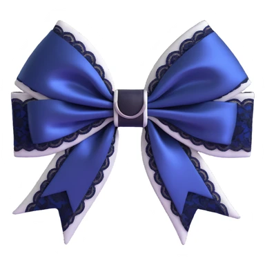 3D emoji gothic bow, midnight blue satin, silver crescent moon, and black lace trim sticker