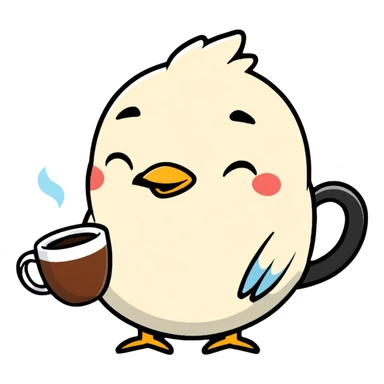tired bird with coffee mug sticker