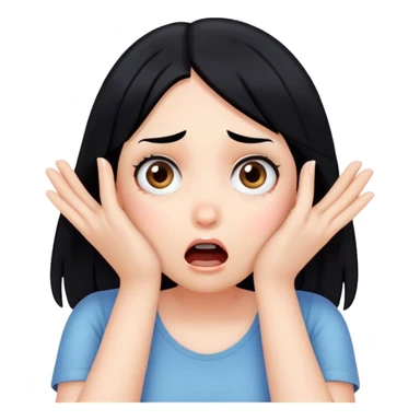 Shocked girl face with black hair and hands on face, big text saying "HELP" sticker