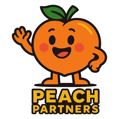 friendly peach mascot for 'Peach Partners' logo, vibrant toon style, vibrant colors, cheerful expression sticker