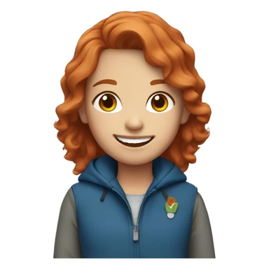 red-haired girl in a blue jacket, smiling sticker