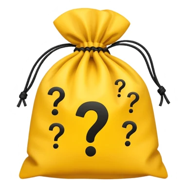 tied bag printed with q&a overstuffed with yellow question marks sticker
