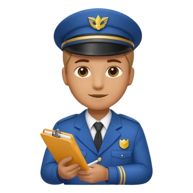 create a realistic emoji of a packaging person with a protocol in his hand writing something down. sticker