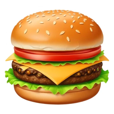 delicious juicy hamburger with cheese, lettuce, tomato sticker