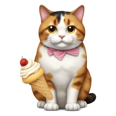 Realistic Fat calico cat with icecream sticker