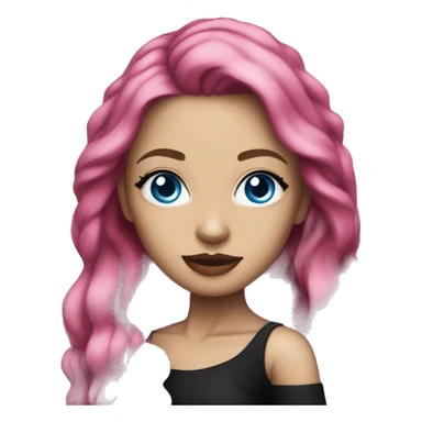 White lady with hot pink long hair, blue eyes, tattoos, black off the shoulder top sticker