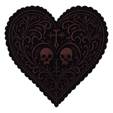 goth heart, black and deep red, ornate lace, subtle skull or cross motif, moody atmosphere, no background sticker