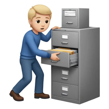 A person opening a filing cabinet to search for file sticker