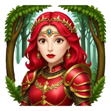 realistic cinematic actress Cher in baroque styling with crimson armor in a forest sticker
