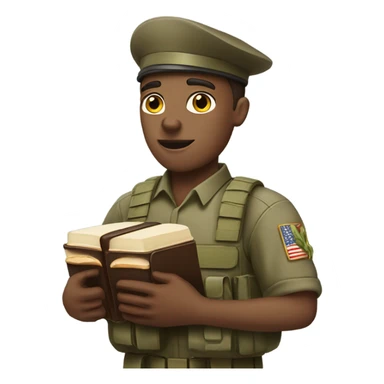 White male Soldier holding a bible and sandwich in each hand  sticker