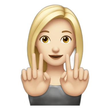 white skin girl with blonde hair showing THREE out of five fingers up on her one hand sticker