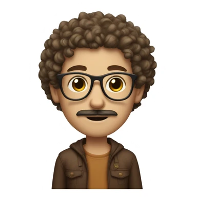 white boy with moustache and kind of curly hair with glasses wearing a brown outfit and has arm tattoos sticker