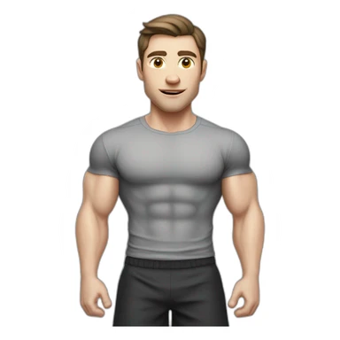 Confused Pale skinned Fit Man With the biceps and dark brown hair in black shirt, gray sports shorts and white Sneakers sticker