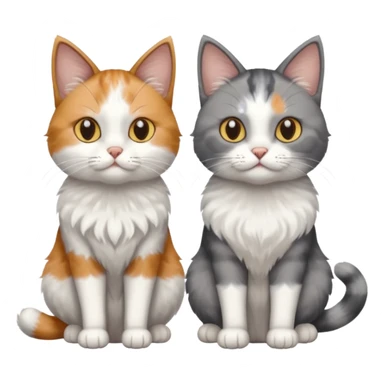 a realistic looking very fluffy grey and white cat with grey legs and white paws, sitting next to another cat sticker