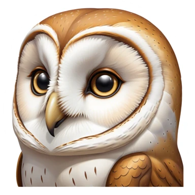 Cinematic Deep Thought Barn Owl Portrait Emoji, Head held high with a serene, contemplative gaze, showcasing its beautifully patterned plumage of white and brown, with eyes deeply focused as if pondering ancient secrets, Simplified yet majestically refined features, highly detailed, glowing with a soft, introspective light, high shine, poised and pensive, stylized with an air of profound wisdom, capturing the essence of an owl immersed in deep thought, so thoughtful it feels like it could silently whisper timeless wisdom from beyond the screen! sticker