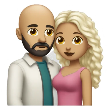 White (bald man) with (dark beard) kissing short (Mexican woman) with (long dark wavy hair) sticker
