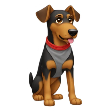 75% Coonhound 25% German Shepherd mix dog wearing small plain red bandana side view full body in profile left facing sticker