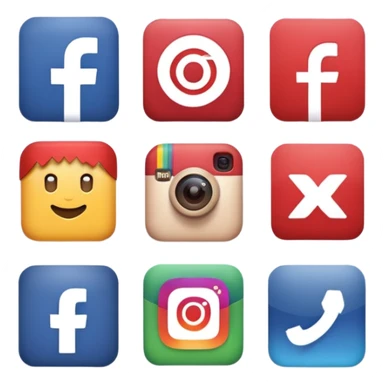Socail media sauare emoji style icons 
Creat the quadrant with the logos of F.B, X, Trustpilot, Instagram, Youtube, Linkedineach icon is ther only ones, asme size, only icons of the social media that I mentioned only 6 icons sticker