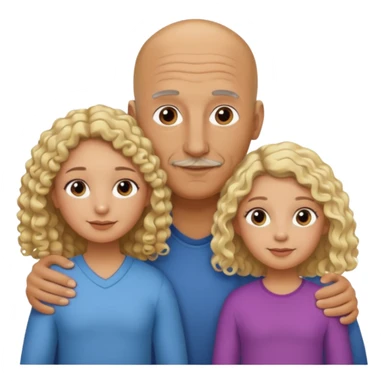 Papá calvo moreno, hija rizada con pelo largo  y mamá rubia pero que no se abracen, la mamá lacia sticker