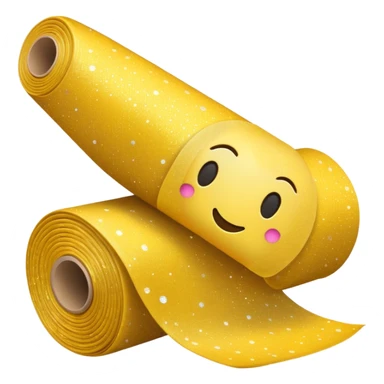 simple composition of a sparkle emoji in foreground with only a roll of patterned fabric behind it, nothing else sticker