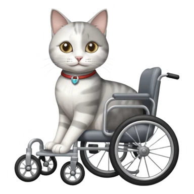 disabled grey and white cat using cat physio wheelchair sticker