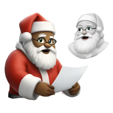 White Santa Claus is sitting on a desk, writing something down on a sheet of paper, solving complicated math puzzles sticker